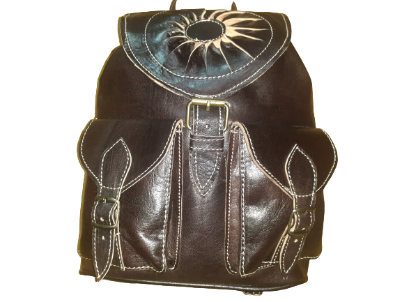 Hecho a Mano Sac à Dos en Cuir Motif Soleil