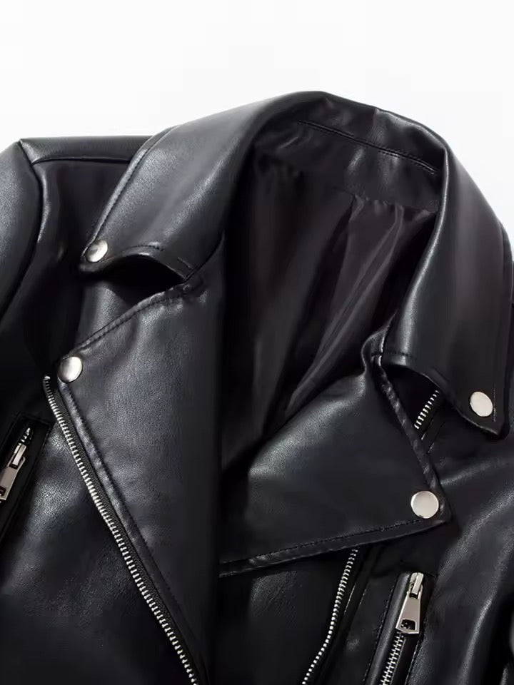 Veste Motard Femme Similicuir Noir Élégante