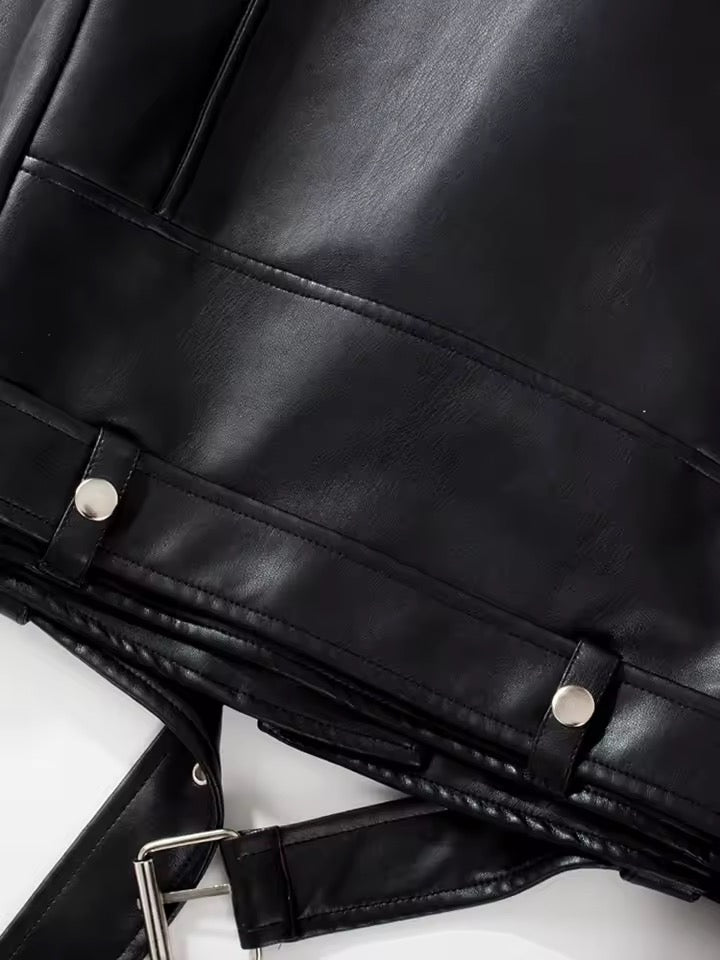Veste Motard Femme Similicuir Noir Élégante