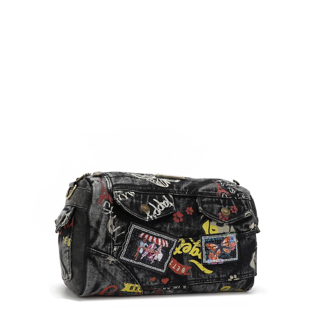 Nicole Lee Sac Messenger Noir Cuir Végétalien Imprimé