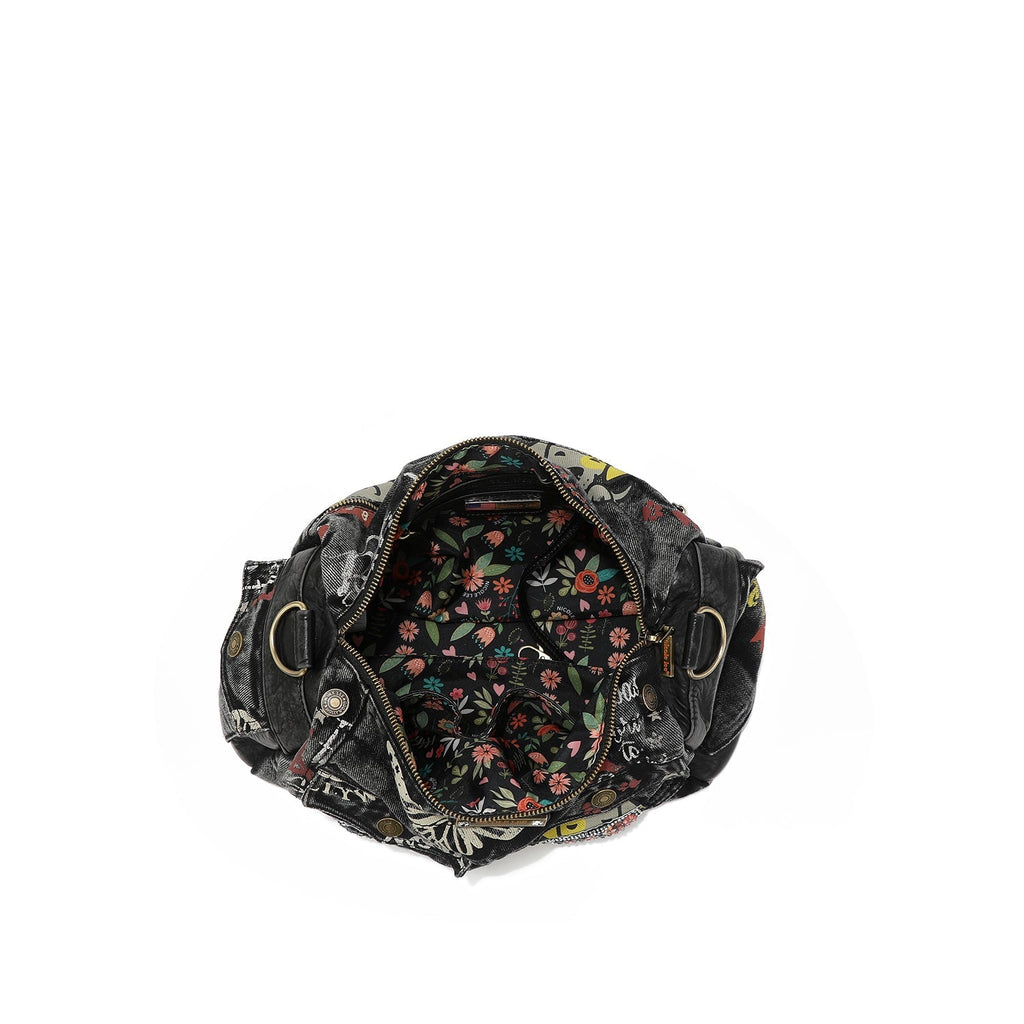Nicole Lee Sac Messenger Noir Cuir Végétalien Imprimé
