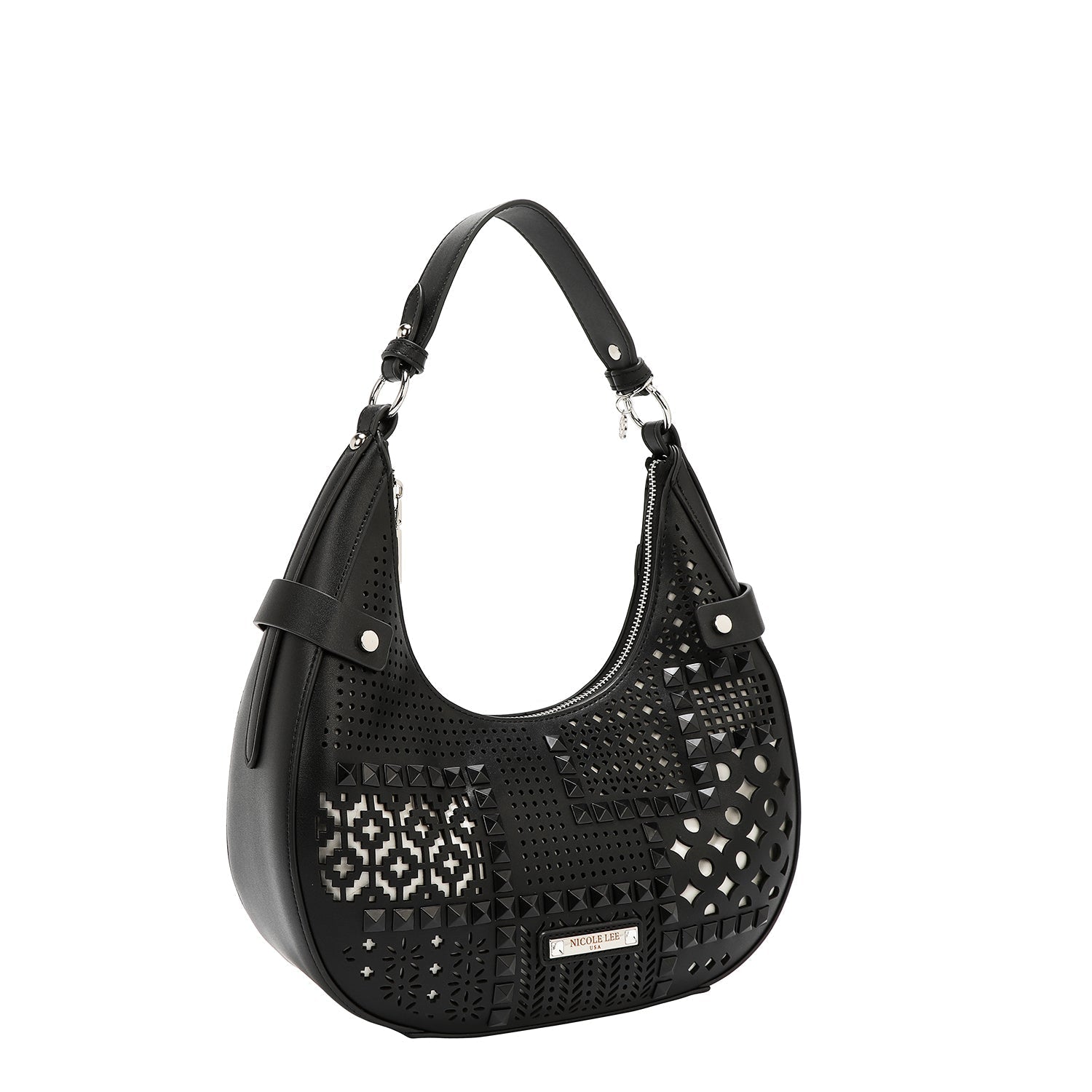Nicole Lee Sac Bandoulière Géométrique Noir Cuir Végan