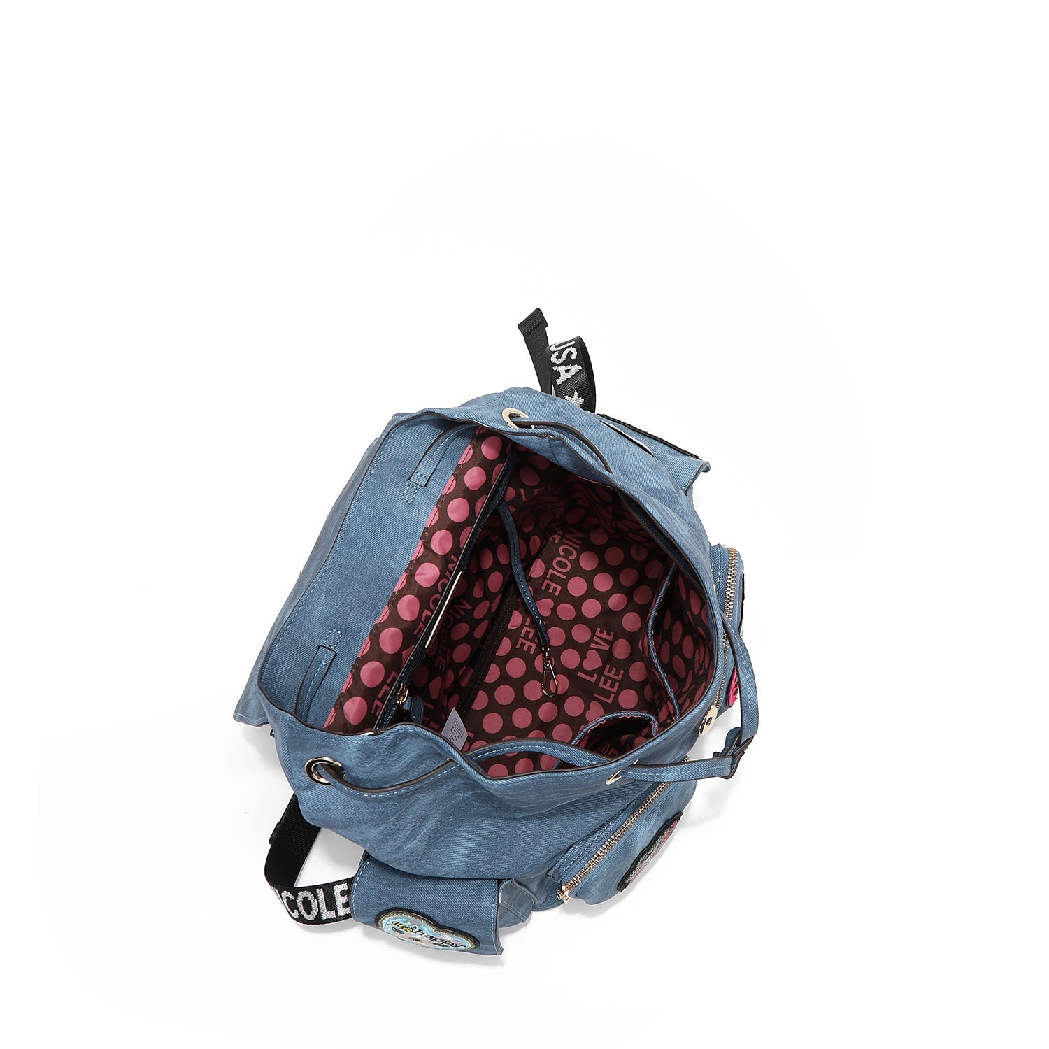 Sac à dos rouge avec multiples patchs