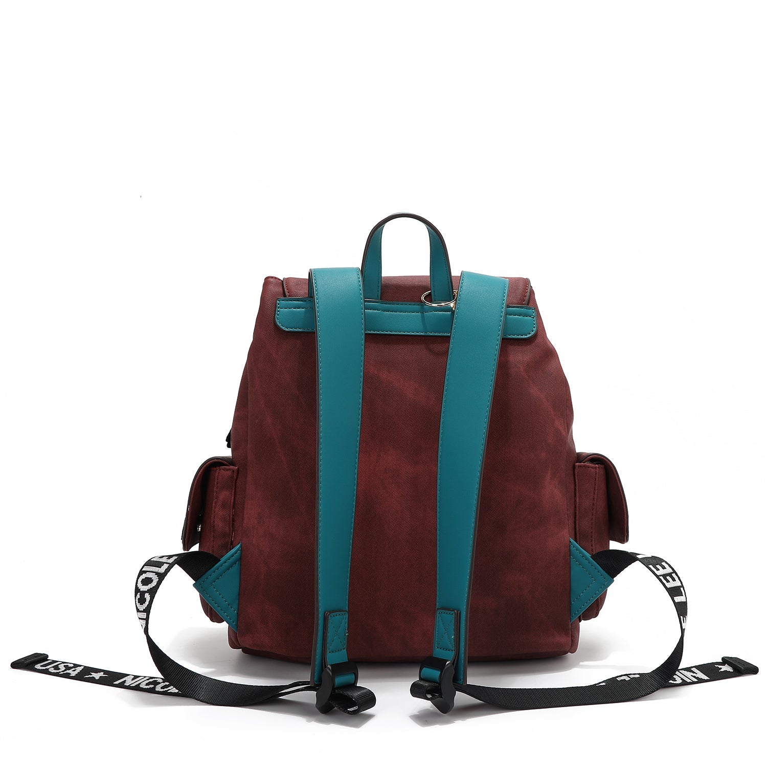 Sac à dos rouge avec multiples patchs