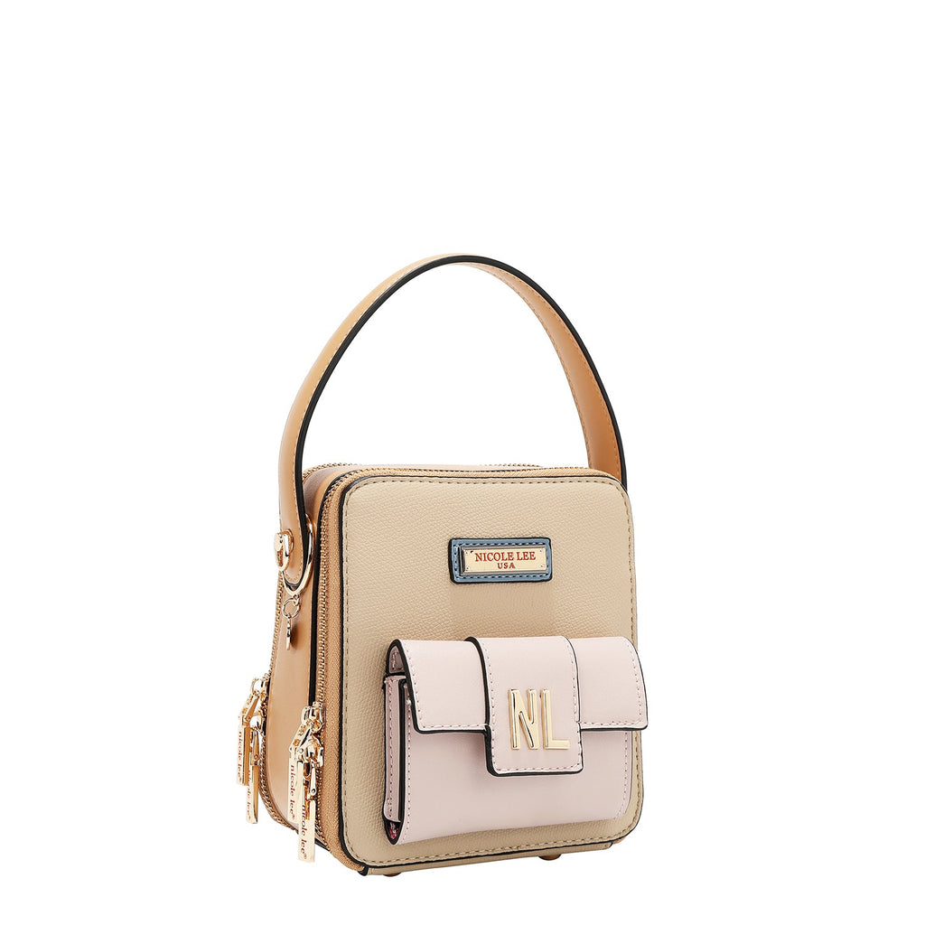SAC BANDOULIÈRE AVEC POCHE ET BLOCS DE COULEUR (TAUPE) SAC A Main ÉLÉGANT