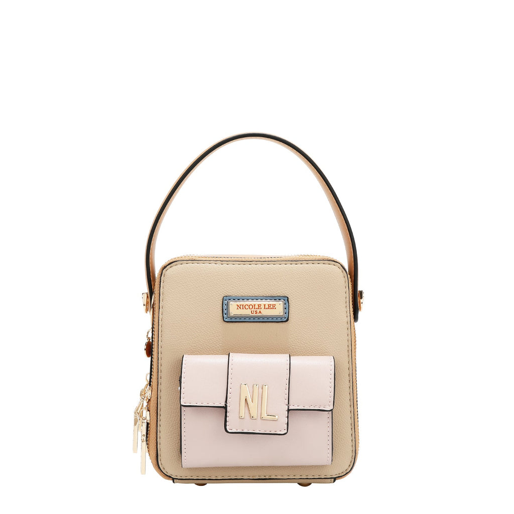 SAC BANDOULIÈRE AVEC POCHE ET BLOCS DE COULEUR (TAUPE) SAC A Main ÉLÉGANT