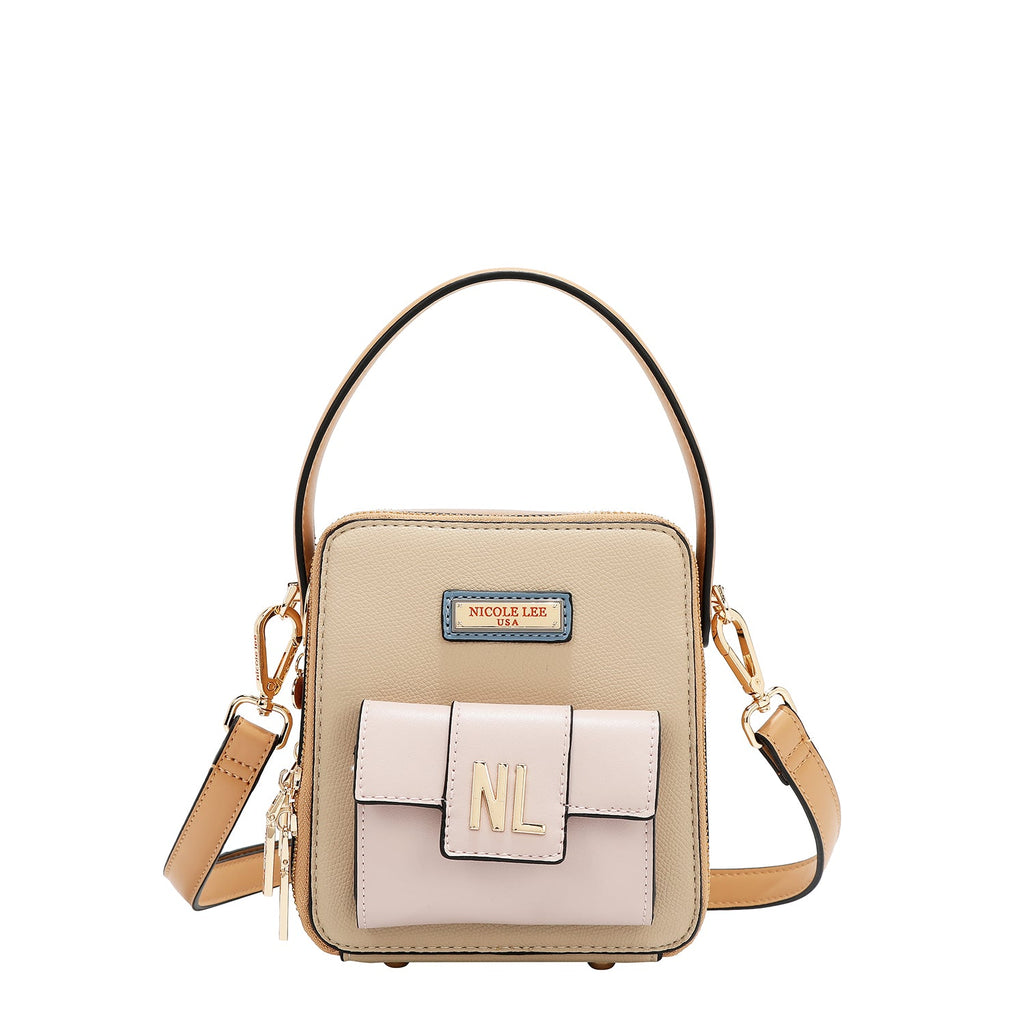 SAC BANDOULIÈRE AVEC POCHE ET BLOCS DE COULEUR (TAUPE) SAC A Main ÉLÉGANT