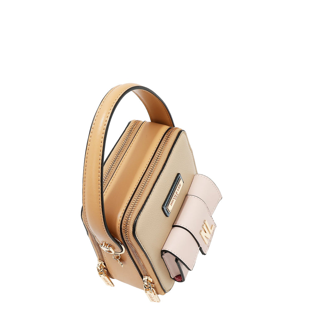SAC BANDOULIÈRE AVEC POCHE ET BLOCS DE COULEUR (TAUPE) SAC A Main ÉLÉGANT